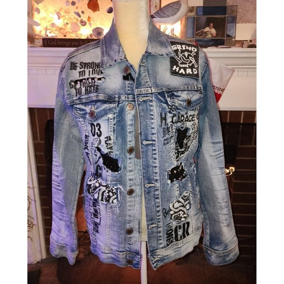 NWT Copper Rivet Light Sand Blue Jacket w/stones and studs S - Picture 1 of 8